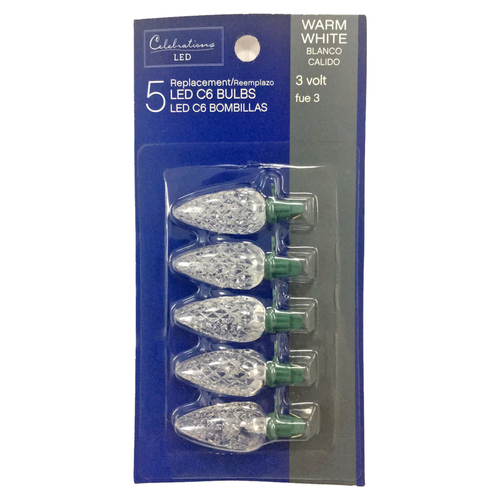 Celebrations 11205-71 Christmas Light Bulbs LED C6 Clear/Warm White 5 ct Replacement