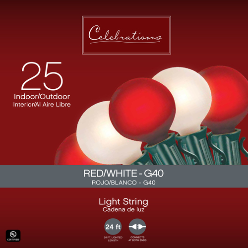 Celebrations 20230-71 Christmas Lights Incandescent G40 Globe Multicolored 25 ct String 24 ft.