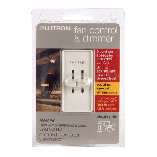 Lutron S2-LFSQH-LA Fan Control Skylark 1.5 amps Single Pole Slide Light Almond Light Almond