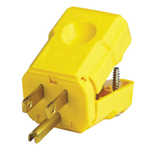 Leviton 05256-0VY Plug Industrial Nylon Grounding 5-15P 18-10 AWG 2 Pole 3 Wire Bagged Yellow