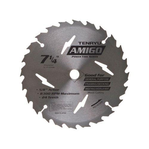 Tenryu PT-18524AM Saw Blade Amigo 7-1/4" D X 5/8" Power Tool Steel 24 teeth