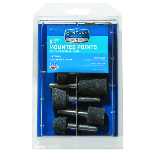 Century Drill & Tool 75200 Mounted Point Set Aluminum Oxide Assorted Shapes 55560 rpm
