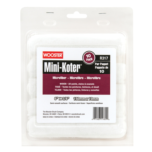 Paint Roller Cover Mini-Koter Microfiber 6" W X 3/8" S Mini White