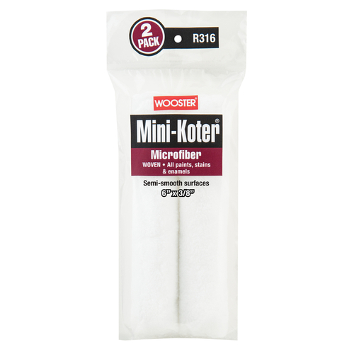 Paint Roller Cover Mini-Koter Microfiber 6" W X 3/8" Mini White Pair