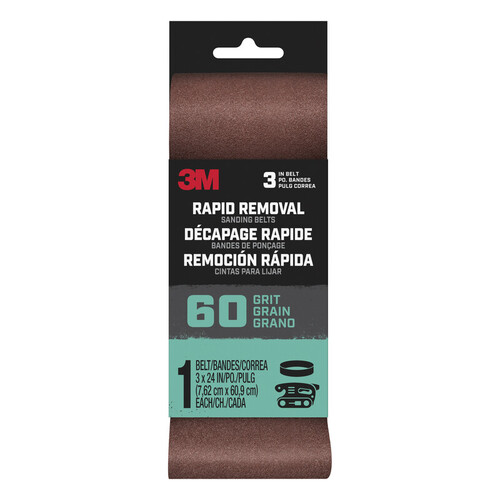 Sanding Belt, 3 in W, 24 in L, 60 Grit, Aluminum Oxide Abrasive Purple