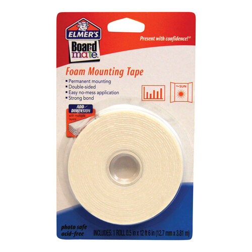 Mounting Tape Boardmate Double Sided 0.5" W X 12.5 ft. L White White