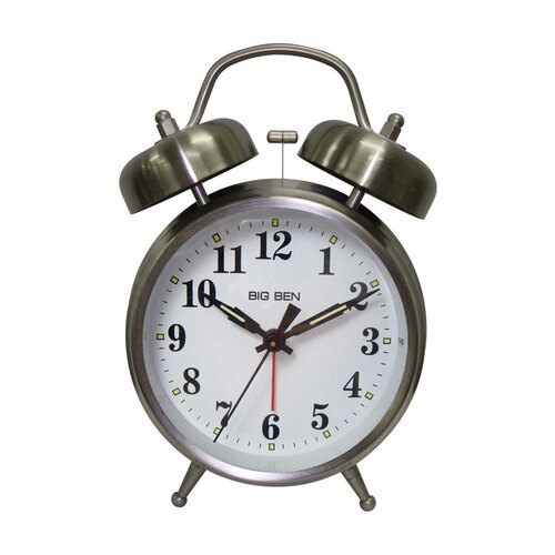 BIG BEN 70010A 70010 Alarm Clock, AA Battery, Nickel Case, Silver Case