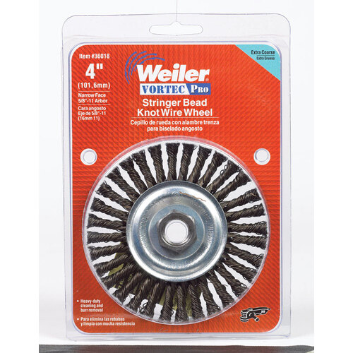 Weiler 36018 Wire Wheel Brush, 4 in Dia, 5/8-11 Arbor/Shank, Steel Bristle