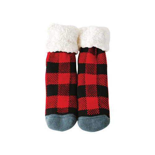 Slipper Socks Plaid Acrylic/Polyester Multicolored - pack of 3