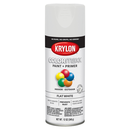 KRYLON K05548007 Paint + Primer Spray Paint ColorMaxx Flat White 12 oz