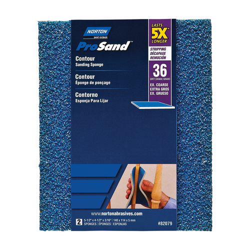 ProSand Sanding Sponge, 5-1/2 in L, 4-1/2 in W, 36 Grit, Extra Coarse, Aluminum Oxide Abrasive Pair Blue