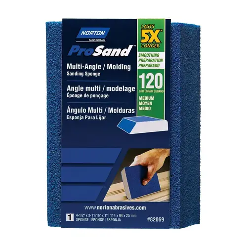 Sanding Sponge ProSand 4.5" L X 3.6875" W X 1" T 120 Grit Medium Multi-Angle Blue