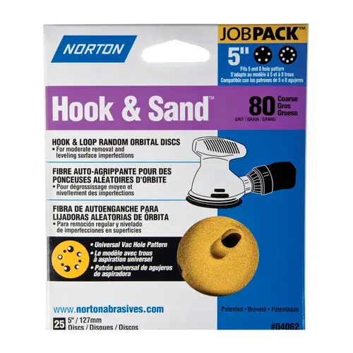 Sanding Disc Hook & Sand 5" Aluminum Oxide Hook and Loop A250/A290 80 Grit Coarse