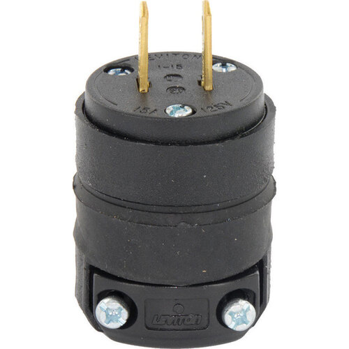 Leviton 115PR-000 Plug Commercial and Residential Rubber Straight Blade 1-15P 18-12 AWG 2 Pole 2 Wire Black