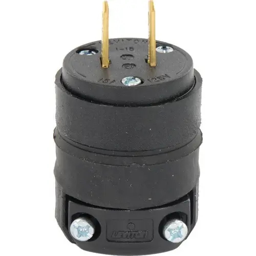 Leviton 115PR-000 Plug Commercial and Residential Rubber Straight Blade 1-15P 18-12 AWG 2 Pole 2 Wire Black