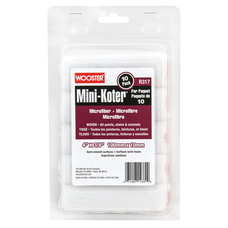 Wooster R117-4 Paint Roller Cover Mini-Koter Microfiber 4" W X 3/8" S Mini White