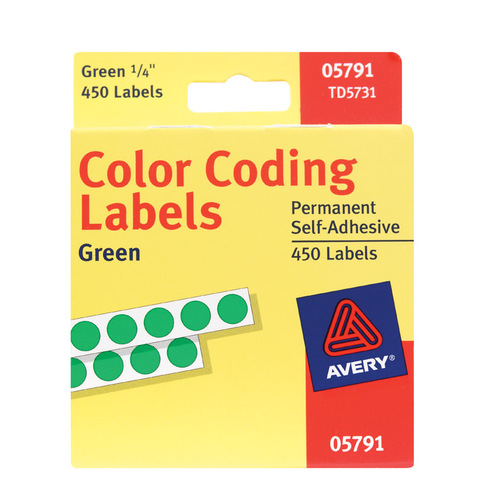 Avery 05791 Color Coding Label 0.25" H X 1/4" W Round Green Green