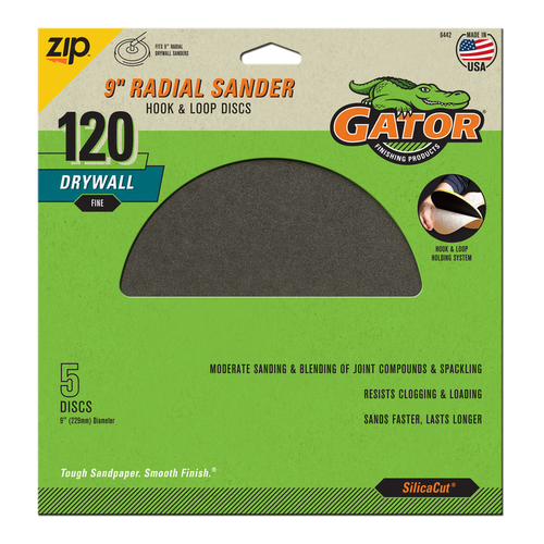 GATOR 6442 Sanding Disc 9" CeraMax Grain Hook and Loop Drywall 120 Grit Fine
