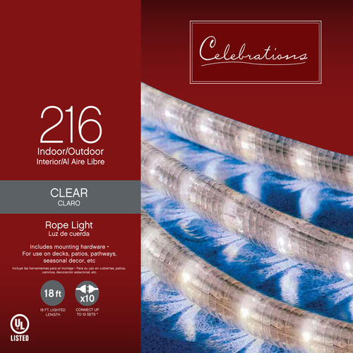 Celebrations 2T41A115 Christmas Lights Incandescent Mini Clear/Warm White 216 ct Rope 18 ft.