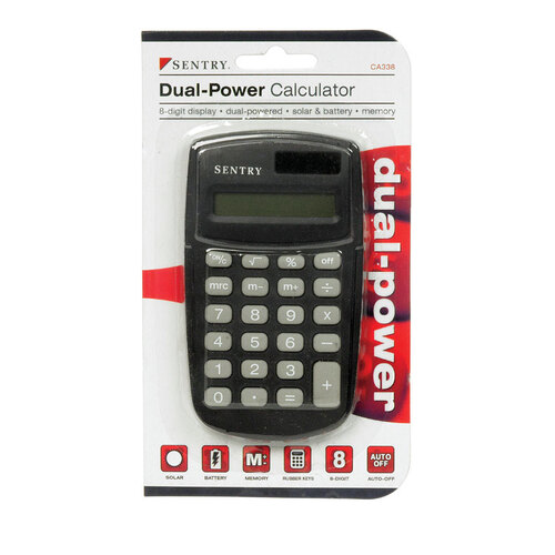 SENTRY CA338 Dual Power Calculator Hand Held Calculator 8 Digits Black