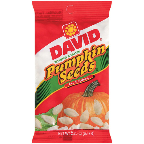 David 496259 Pumpkin Seeds Roasted Salted 2.25 oz Pegged