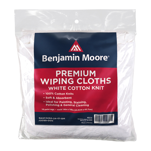 Benjamin Moore 6450-24-01-BM-XCP24 Wiping Cloth Premium Cotton 14" W X 18" L 10 pk White - pack of 24