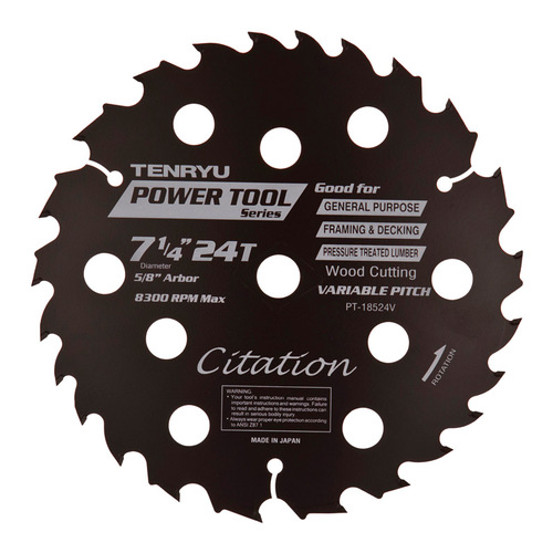 Tenryu 2695450 Saw Blade Citation 7-1/4" D X 5/8" Power Tool Steel 24 teeth