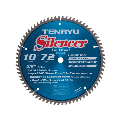 Tenryu 2695526 Saw Blade Silencer 10" D X 5/8" PTFE Coated 72 teeth