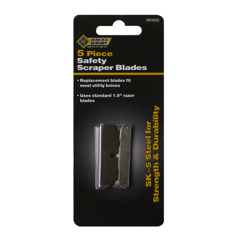 Safety Scraper Blade Steel Straight Edged 1.5" L Gray