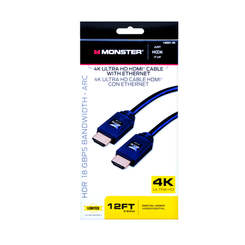 High Speed Cable with Ethernet Just Hook It Up 12 ft. L HDMI Black