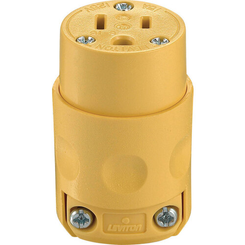 Leviton 515CV-000 Connector Residential Nylon Ground/Straight Blade 5-15R 18-12 AWG 2 Pole 3 Wire Yellow
