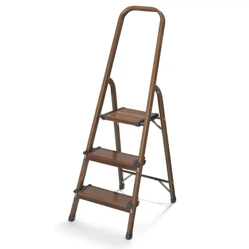 Step Stool 52" H X 16.5" W X 5" D 225 lb. capacity 3 step Aluminum Chestnut