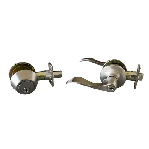 Design House 727966 Entry Lever and Deadbolt Set Stratford Wave Satin Nickel 1-3/4" Satin Nickel