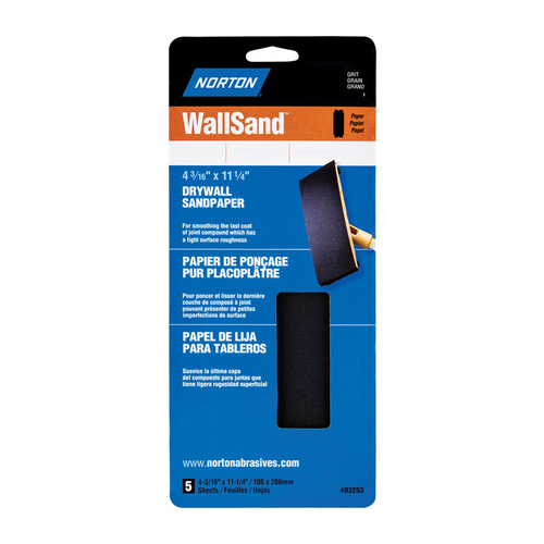 Sandpaper, 11-1/4 in L, 4-3/16 in W, 80D Grit - pack of 5