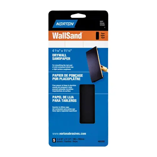 Sandpaper, 11-1/4 in L, 4-3/16 in W, 80D Grit Black - pack of 5