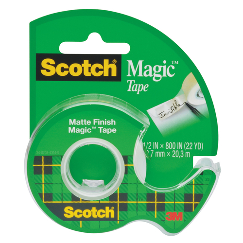 SCOTCH 119 Magic Office Tape, 800 in L, 1/2 in W, Plastic Backing