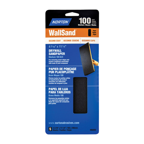 Sandpaper, 11-1/4 in L, 4-3/16 in W, 100D Grit - pack of 5