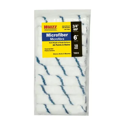 Whizz 25618 Paint Roller Cover Microfiber 6" W X 3/4" Mini Blue/White