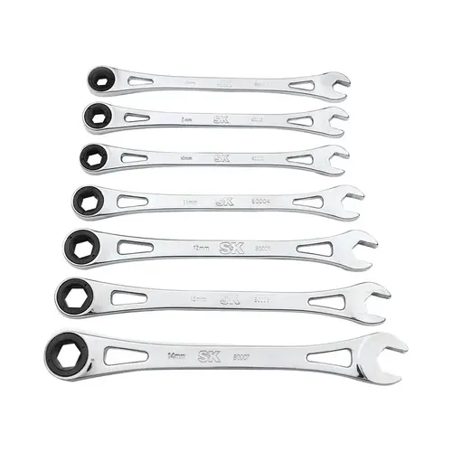 Ratcheting Combination Wrench Set X-Frame 6 Point Metric Silver
