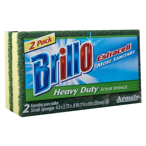 Brillo 21021 Scrubber Sponge Estracell Heavy Duty For All Purpose 4.5" L Green/Yellow