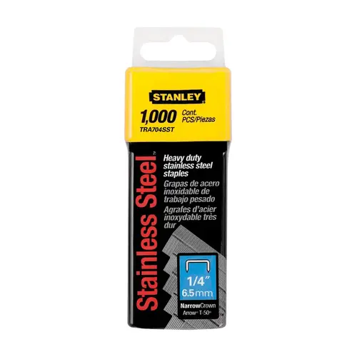 Stanley TRA704SST Heavy Duty Staples T50 27/64" W X 1/4" L 24 Ga. Narrow Crown Gray