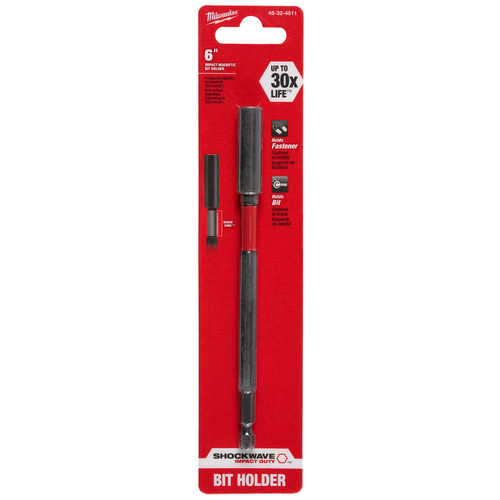 Milwaukee 48-32-4511 SHOCKWAVE Bit Holder with C-Ring, 1/4 in Drive, Hex Drive, 1/4 in Shank, Hex Shank, Steel