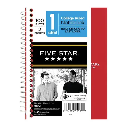 Notebook 5" W X 7" L College Ruled Spiral Assorted - pack of 12