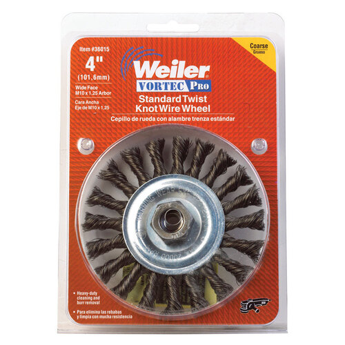 Weiler 36015 Wire Wheel Brush, 4 in Dia, M10 x 1.25 Arbor/Shank, Steel Bristle