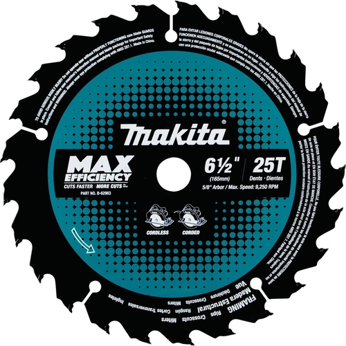 Makita B-62963 Circular Saw Blade 6-1/2" D X 5/8" S Max Efficiency Carbide Tipped 25 teeth