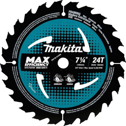 Makita B-61656 Circular Saw Blade 7-1/4" D X 5/8" S Max Efficiency Carbide Tipped 24 teeth