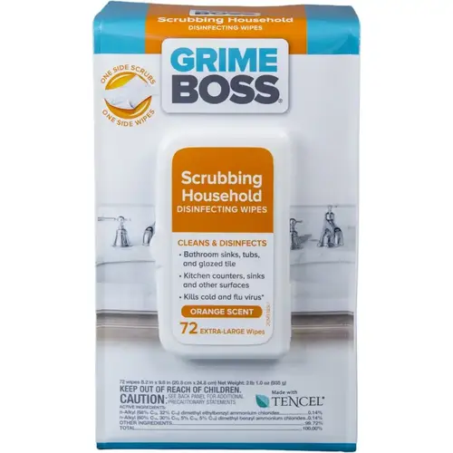 Grime Boss M938S72 Scrubbing Household Disinfecting Wipes Fiber Blend 8" W X 9.5" L