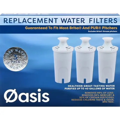 OASIS OM-07349-AH Replacement Water Filter Water Pitcher For Brita and PUR