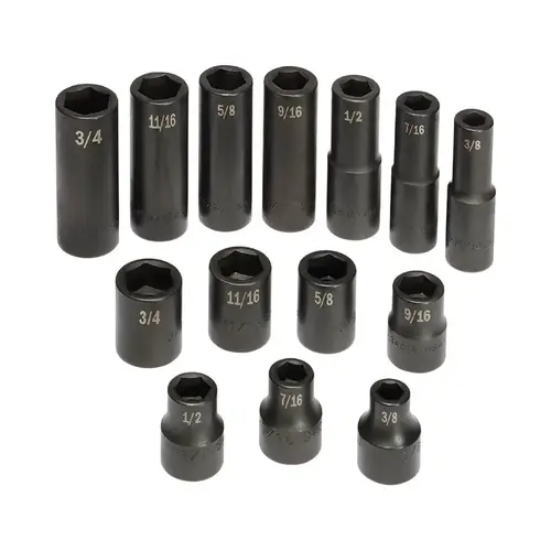 Impact Socket Set 1/2" drive SAE 6 Point Black Oxide