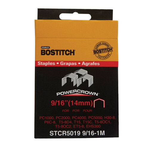 Bostitch STCR50199/16-1 PowerCrown Crown Staple, 7/16 in W Crown, 9/16 in L Leg - pack of 1000